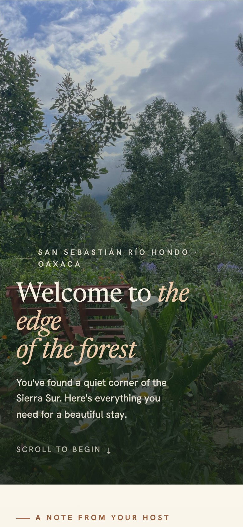 Casa Yani guide, welcome screen
