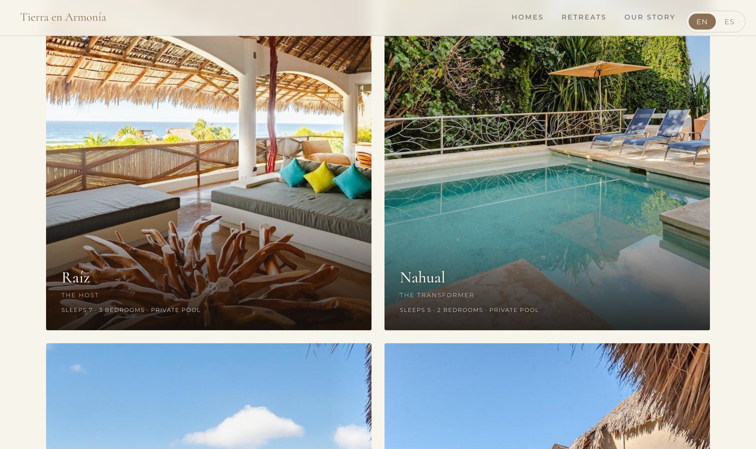 The Tierra en Armonia collection page, several homes shown together